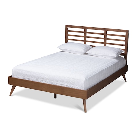 Baxton Studio Calisto Mid-Century Walnut Brown Finished Wood King Size Platform Bed 156-9409-9424